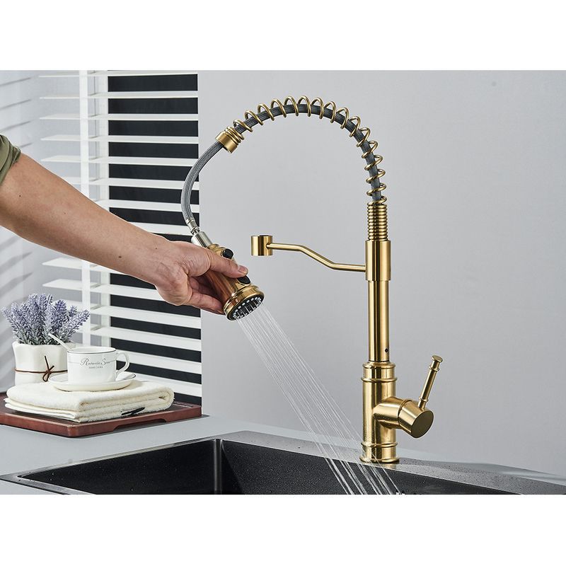 Casa si Gradina - Sanitare - Chiuveta bucatarie si accesorii - Baterii bucatarie - Baterie chiuveta bucatarie, Blackswan, Tip M323, model auriu mat cu 3 moduri si dus retractabil, dimensiune 49 cm - Infinity.ro