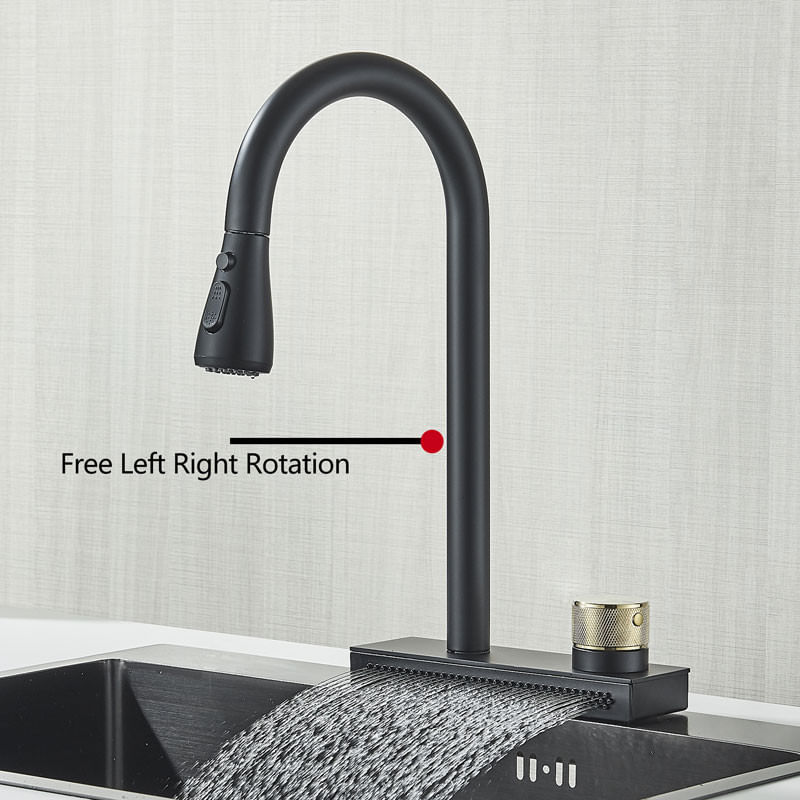 Casa si Gradina - Sanitare - Chiuveta bucatarie si accesorii - Baterii bucatarie - Baterie chiuveta bucatarie, Blackswan, Tip M296, cu 3 moduri si optiune Rainfall, model negru mat, dimensiune 41.5 cm - Infinity.ro