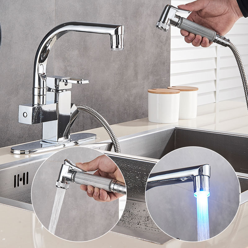 Casa si Gradina - Sanitare - Chiuveta bucatarie si accesorii - Baterii bucatarie - Baterie chiuveta bucatarie, Blackswan, Tip M182, cu LED si dus, model crom, dimensiune 25 cm - Infinity.ro