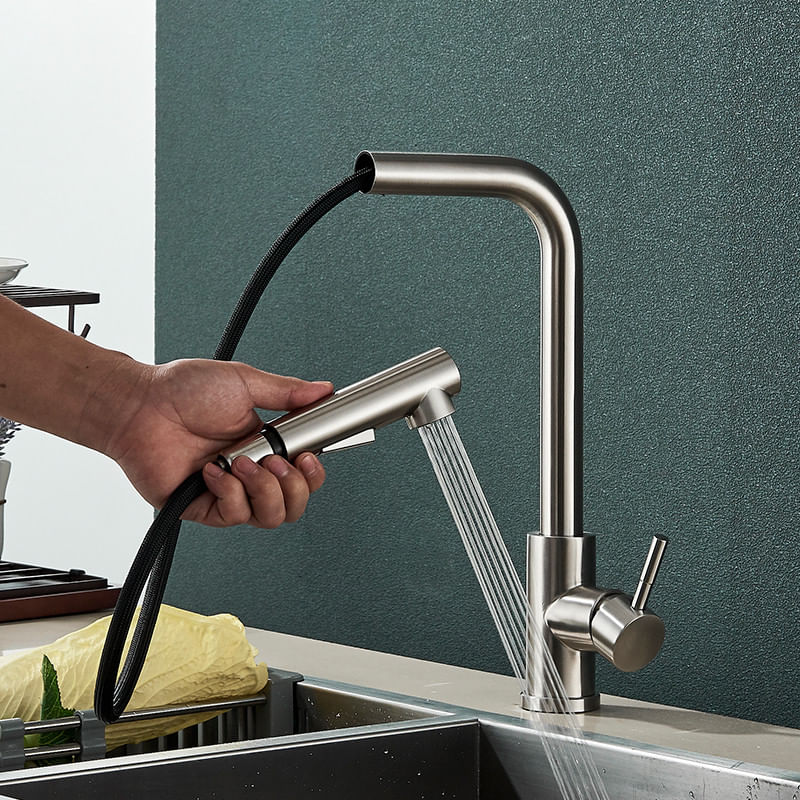Casa si Gradina - Sanitare - Chiuveta bucatarie si accesorii - Baterii bucatarie - Baterie chiuveta bucatarie, Blackswan, Tip M246, model nichel mat cu dus retractabil, dimensiune 35 cm - Infinity.ro