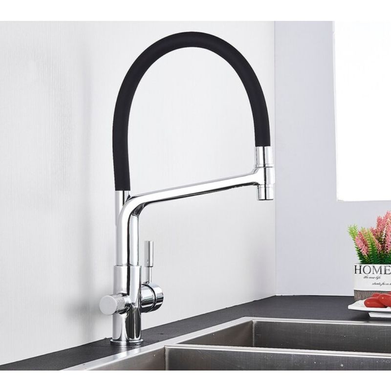 Casa si Gradina - Sanitare - Chiuveta bucatarie si accesorii - Baterii bucatarie - Baterie chiuveta bucatarie, Blackswan, Tip M16 cu iesire pentru apa purificata, model crom/ negru, dimensiune 45 cm - Infinity.ro
