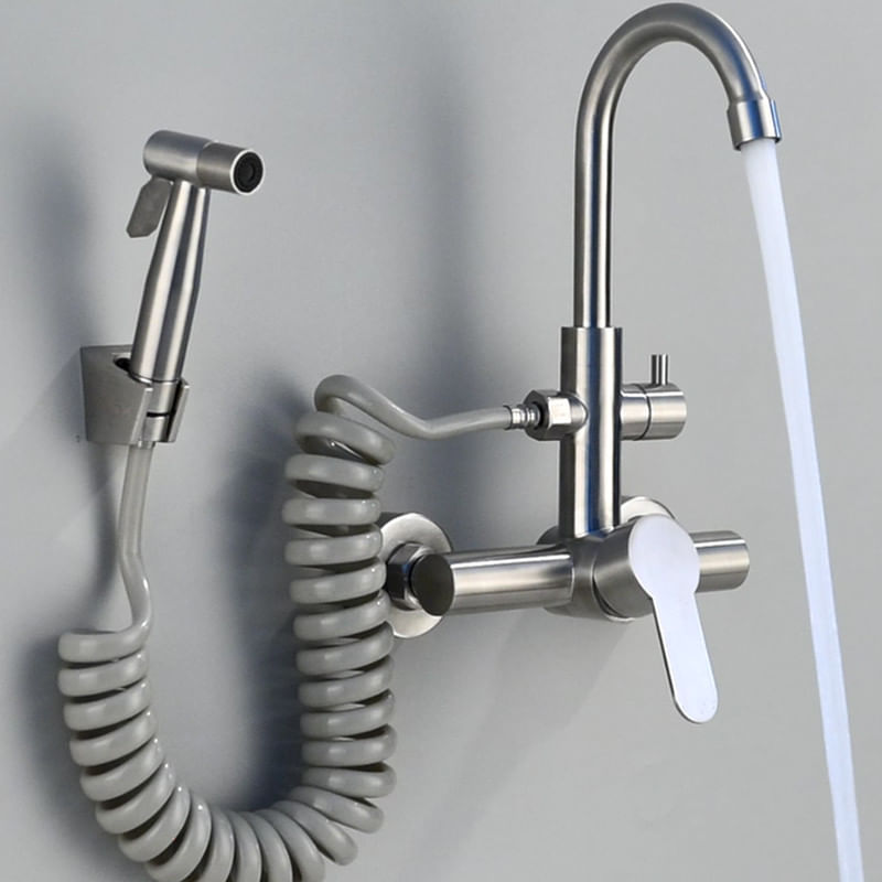 Casa si Gradina - Sanitare - Chiuveta bucatarie si accesorii - Baterii bucatarie - Baterie chiuveta bucatarie, Blackswan, Tip M223, cu dus, model nichel, dimensiune 35.5 cm - Infinity.ro