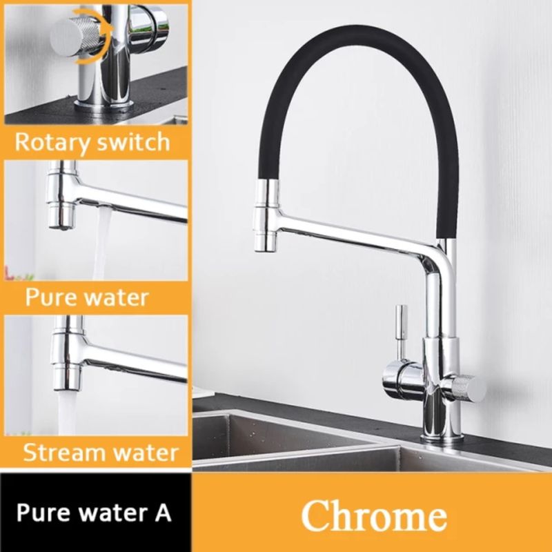 Casa si Gradina - Sanitare - Chiuveta bucatarie si accesorii - Baterii bucatarie - Baterie chiuveta bucatarie, Blackswan, Tip M16 cu iesire pentru apa purificata, model crom/ negru, dimensiune 45 cm - Infinity.ro