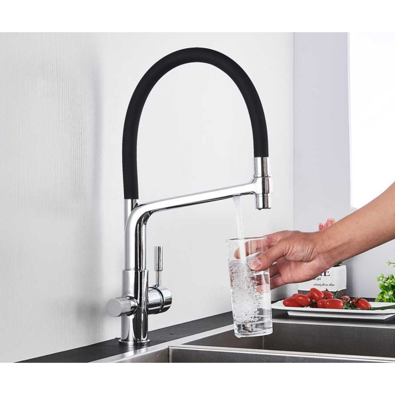 Casa si Gradina - Sanitare - Chiuveta bucatarie si accesorii - Baterii bucatarie - Baterie chiuveta bucatarie, Blackswan, Tip M16 cu iesire pentru apa purificata, model crom/ negru, dimensiune 45 cm - Infinity.ro