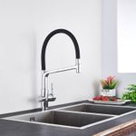 Casa si Gradina - Sanitare - Chiuveta bucatarie si accesorii - Baterii bucatarie - Baterie chiuveta bucatarie, Blackswan, Tip M16 cu iesire pentru apa purificata, model crom/ negru, dimensiune 45 cm - Infinity.ro