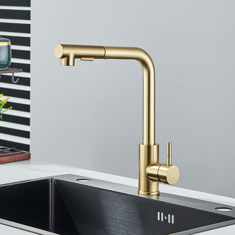 Casa si Gradina - Sanitare - Chiuveta bucatarie si accesorii - Baterii bucatarie - Baterie chiuveta bucatarie, Blackswan, Tip M349, model auriu mat cu doua moduri si dus mobil, dimensiune 35 cm - Infinity.ro