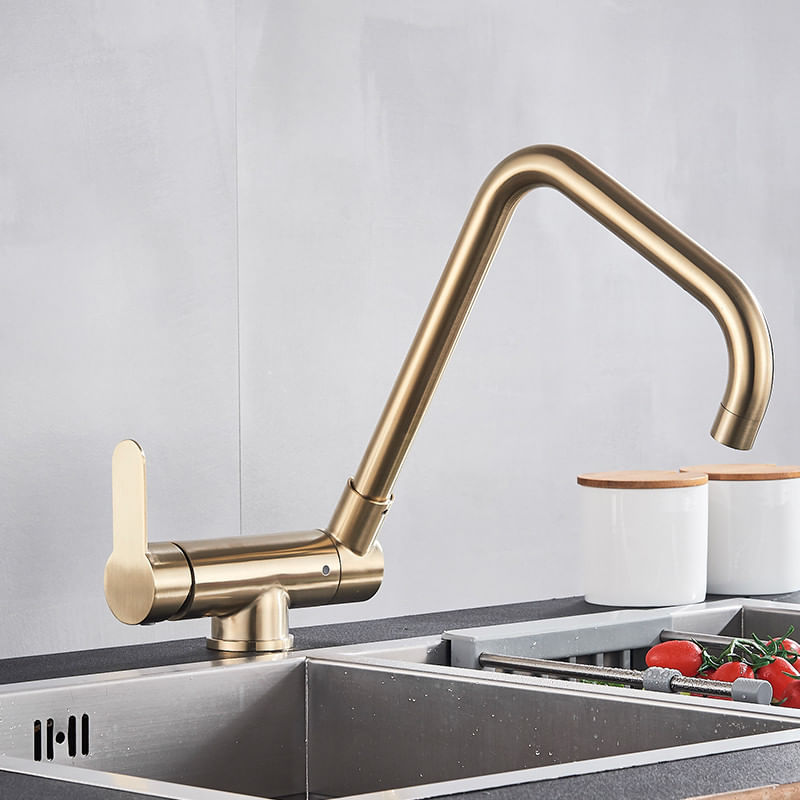 Casa si Gradina - Sanitare - Chiuveta bucatarie si accesorii - Baterii bucatarie - Baterie chiuveta bucatarie, Blackswan, Tip M43 pliabila - cu montare la geam, model auriu mat, dimensiune 35 cm - Infinity.ro