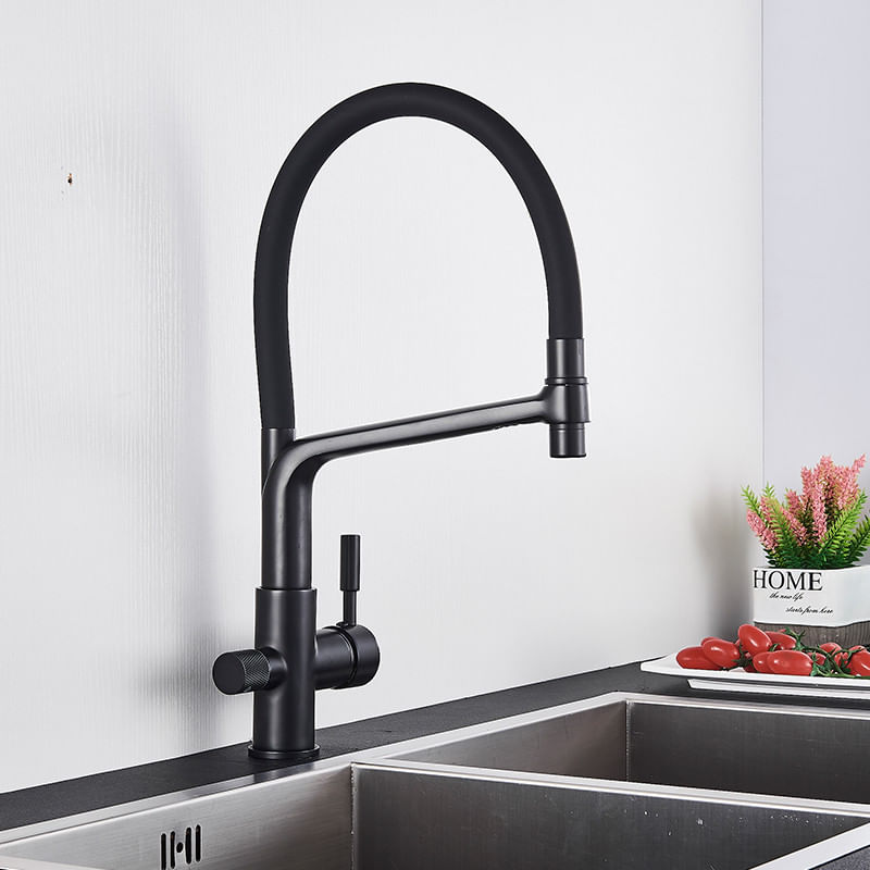Casa si Gradina - Sanitare - Chiuveta bucatarie si accesorii - Baterii bucatarie - Baterie chiuveta bucatarie, Blackswan, Tip M15 cu iesire pentru apa purificata, model negru mat, dimensiune 45 cm - Infinity.ro