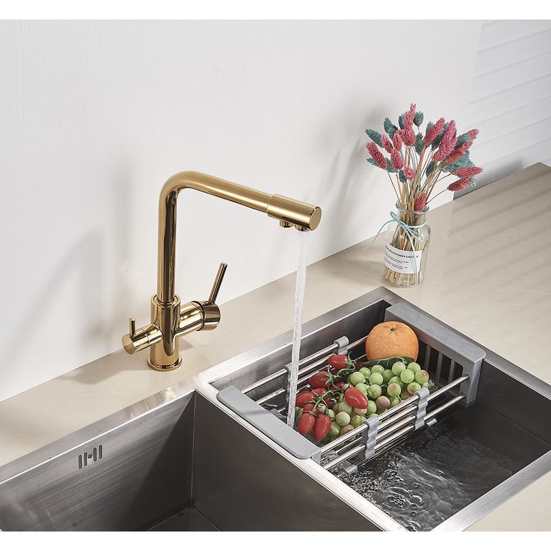 Casa si Gradina - Sanitare - Chiuveta bucatarie si accesorii - Baterii bucatarie - Baterie chiuveta bucatarie, Blackswan, Tip M5 cu iesire pentru apa purificata, model auriu, dimensiune 32 cm - Infinity.ro