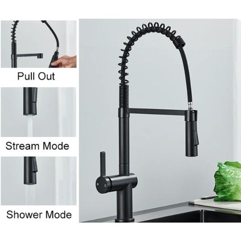 Casa si Gradina - Sanitare - Chiuveta bucatarie si accesorii - Baterii bucatarie - Baterie chiuveta bucatarie, Blackswan, Tip M361, model negru mat, cu dus mobil cu 2 moduri, dimensiune 52 cm - Infinity.ro