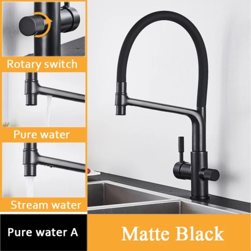 Casa si Gradina - Sanitare - Chiuveta bucatarie si accesorii - Baterii bucatarie - Baterie chiuveta bucatarie, Blackswan, Tip M15 cu iesire pentru apa purificata, model negru mat, dimensiune 45 cm - Infinity.ro