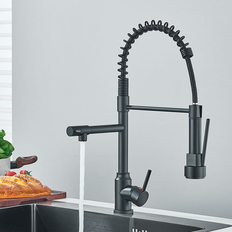 Casa si Gradina - Sanitare - Chiuveta bucatarie si accesorii - Baterii bucatarie - Baterie chiuveta bucatarie, Blackswan, Tip M385 cu 2 moduri si 2 iesiri, dus mobil, model negru mat, dimensiune 47 cm - Infinity.ro