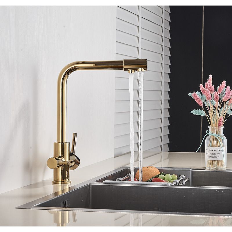 Casa si Gradina - Sanitare - Chiuveta bucatarie si accesorii - Baterii bucatarie - Baterie chiuveta bucatarie, Blackswan, Tip M5 cu iesire pentru apa purificata, model auriu, dimensiune 32 cm - Infinity.ro