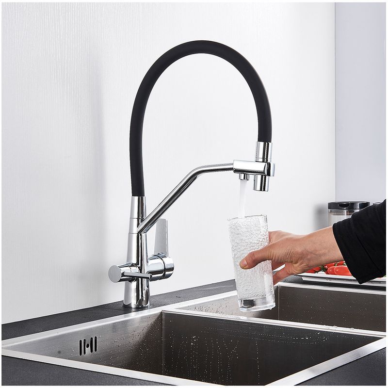 Casa si Gradina - Sanitare - Chiuveta bucatarie si accesorii - Baterii bucatarie - Baterie chiuveta bucatarie, Blackswan, Tip M51 cu iesire pentru apa purificata, model crom, dimensiune 43 cm - Infinity.ro