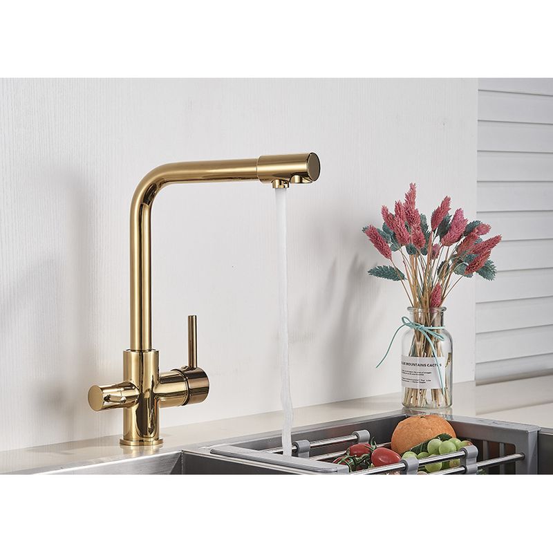 Casa si Gradina - Sanitare - Chiuveta bucatarie si accesorii - Baterii bucatarie - Baterie chiuveta bucatarie, Blackswan, Tip M5 cu iesire pentru apa purificata, model auriu, dimensiune 32 cm - Infinity.ro
