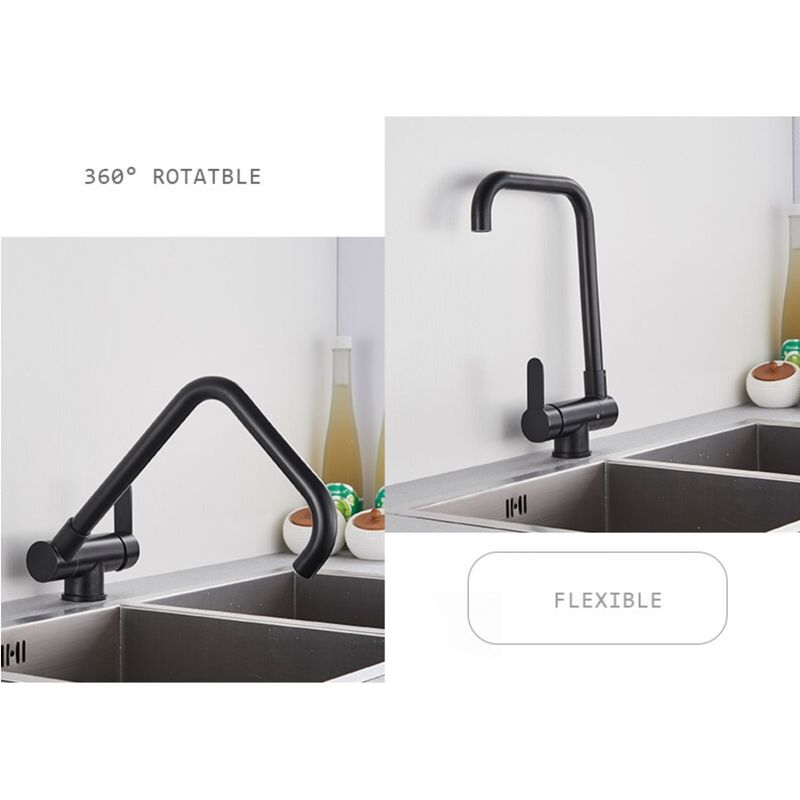 Casa si Gradina - Sanitare - Chiuveta bucatarie si accesorii - Baterii bucatarie - Baterie chiuveta bucatarie, Blackswan, Tip M45 pliabila - cu montare la geam, model negru mat, dimensiune 35 cm - Infinity.ro