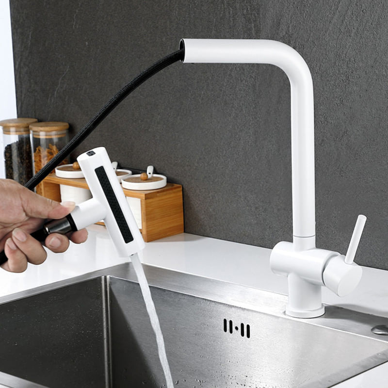 Casa si Gradina - Sanitare - Chiuveta bucatarie si accesorii - Baterii bucatarie - Baterie chiuveta bucatarie, Blackswan, Tip M376, model alb, cu dus mobil cu 4 moduri, dimensiune 41 cm - Infinity.ro