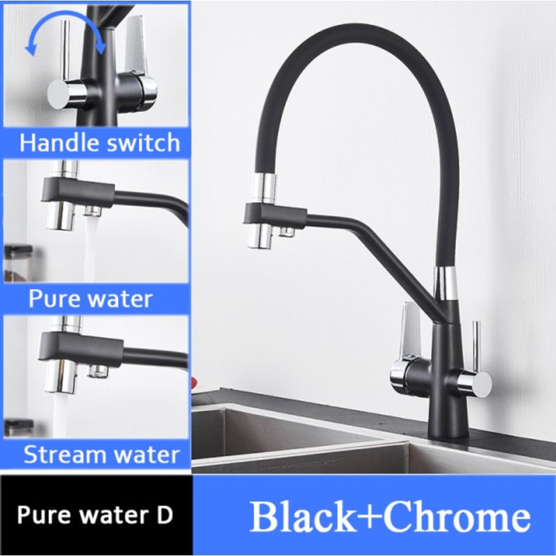 Casa si Gradina - Sanitare - Chiuveta bucatarie si accesorii - Baterii bucatarie - Baterie chiuveta bucatarie, Blackswan, Tip M49 cu iesire pentru apa purificata, model negru/ crom, dimensiune 43 cm - Infinity.ro