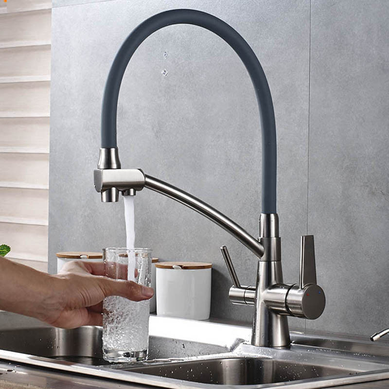 Casa si Gradina - Sanitare - Chiuveta bucatarie si accesorii - Baterii bucatarie - Baterie chiuveta bucatarie, Blackswan, Tip M53 cu iesire pentru apa purificata, model nichel/ gri, dimensiune 43 cm - Infinity.ro