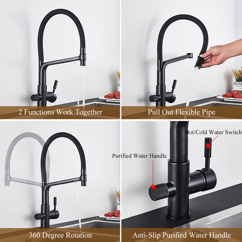 Casa si Gradina - Sanitare - Chiuveta bucatarie si accesorii - Baterii bucatarie - Baterie chiuveta bucatarie, Blackswan, Tip M15 cu iesire pentru apa purificata, model negru mat, dimensiune 45 cm - Infinity.ro