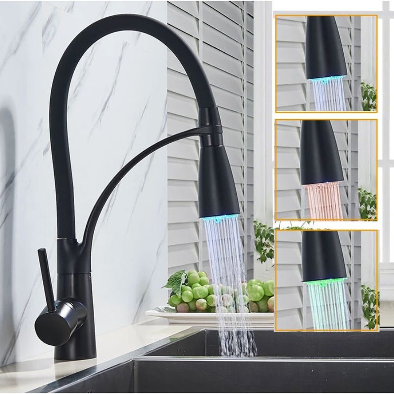 Casa si Gradina - Sanitare - Chiuveta bucatarie si accesorii - Baterii bucatarie - Baterie chiuveta bucatarie, Blackswan, Tip M63 cu LED, model negru mat, dimensiune 43 cm - Infinity.ro