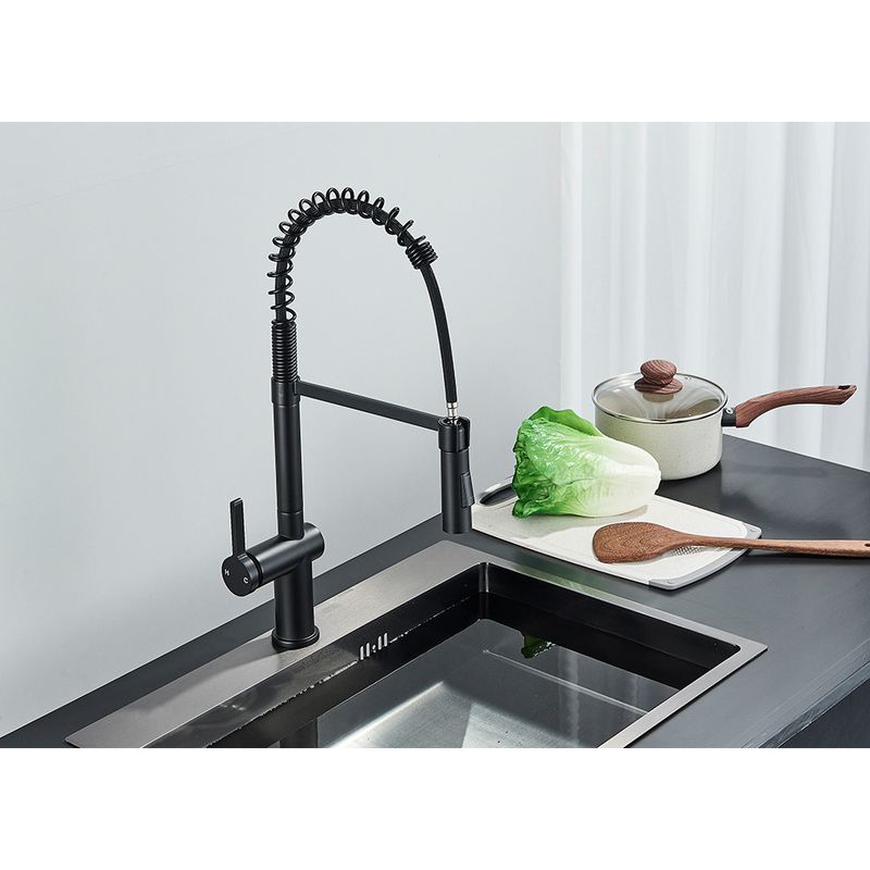 Casa si Gradina - Sanitare - Chiuveta bucatarie si accesorii - Baterii bucatarie - Baterie chiuveta bucatarie, Blackswan, Tip M361, model negru mat, cu dus mobil cu 2 moduri, dimensiune 52 cm - Infinity.ro