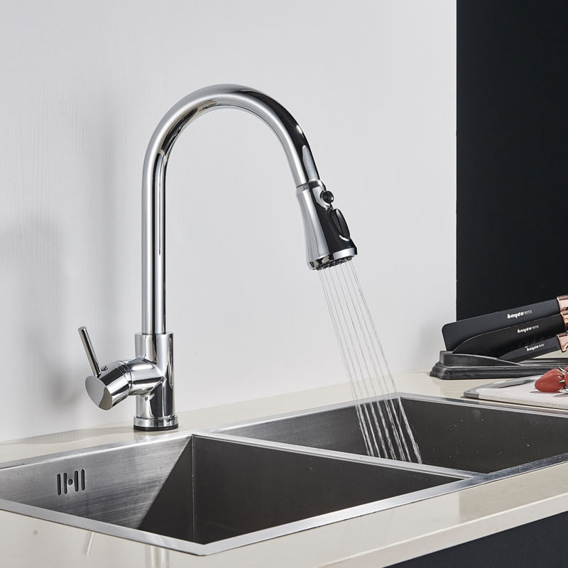 Casa si Gradina - Sanitare - Chiuveta bucatarie si accesorii - Baterii bucatarie - Baterie chiuveta bucatarie, Blackswan, Tip M69 cu 2 moduri si buton Pauza, model crom, dimensiune 43 cm - Infinity.ro