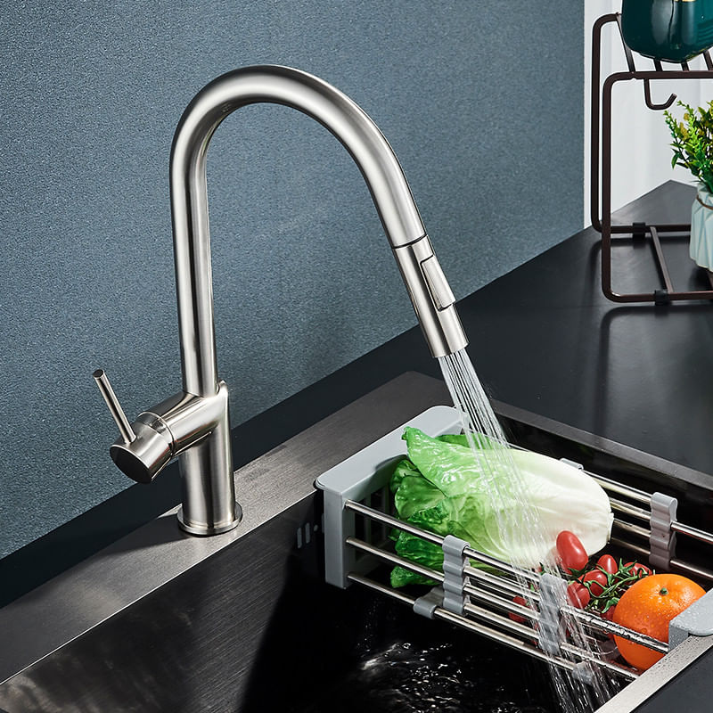 Casa si Gradina - Sanitare - Chiuveta bucatarie si accesorii - Baterii bucatarie - Baterie chiuveta bucatarie, Blackswan, Tip M384 cu 2 moduri si dus extractibil, model nichel, dimensiune 39 cm - Infinity.ro