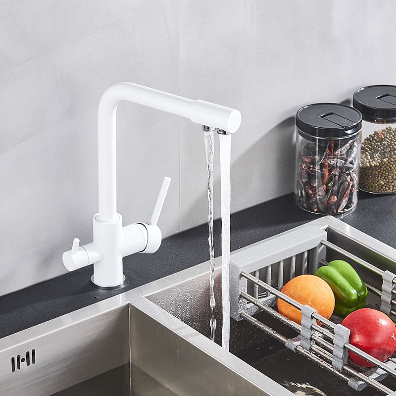 Casa si Gradina - Sanitare - Chiuveta bucatarie si accesorii - Baterii bucatarie - Baterie chiuveta bucatarie, Blackswan, Tip M6 cu iesire pentru apa purificata, model alb, dimensiune 33.5 cm - Infinity.ro