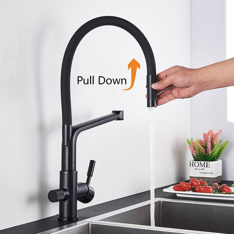 Casa si Gradina - Sanitare - Chiuveta bucatarie si accesorii - Baterii bucatarie - Baterie chiuveta bucatarie, Blackswan, Tip M15 cu iesire pentru apa purificata, model negru mat, dimensiune 45 cm - Infinity.ro