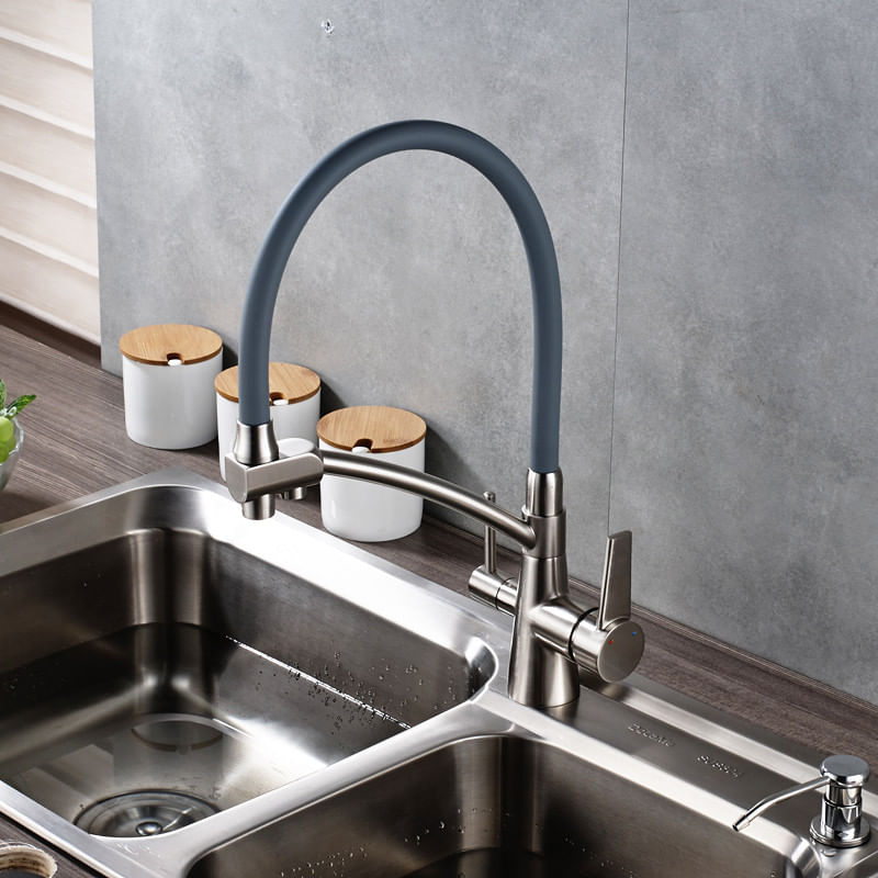 Casa si Gradina - Sanitare - Chiuveta bucatarie si accesorii - Baterii bucatarie - Baterie chiuveta bucatarie, Blackswan, Tip M53 cu iesire pentru apa purificata, model nichel/ gri, dimensiune 43 cm - Infinity.ro