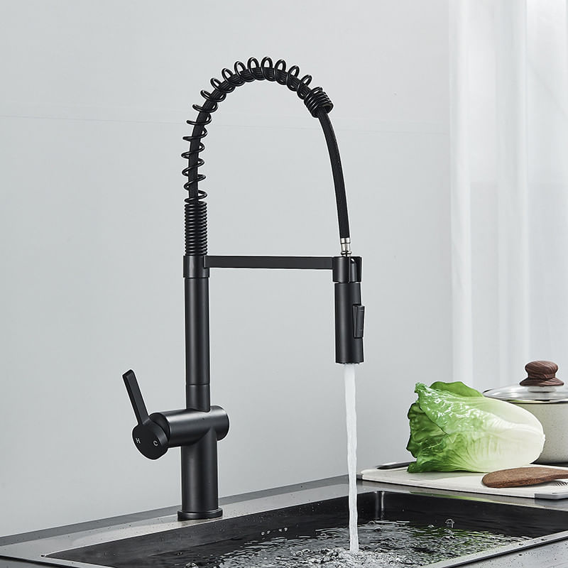 Casa si Gradina - Sanitare - Chiuveta bucatarie si accesorii - Baterii bucatarie - Baterie chiuveta bucatarie, Blackswan, Tip M361, model negru mat, cu dus mobil cu 2 moduri, dimensiune 52 cm - Infinity.ro