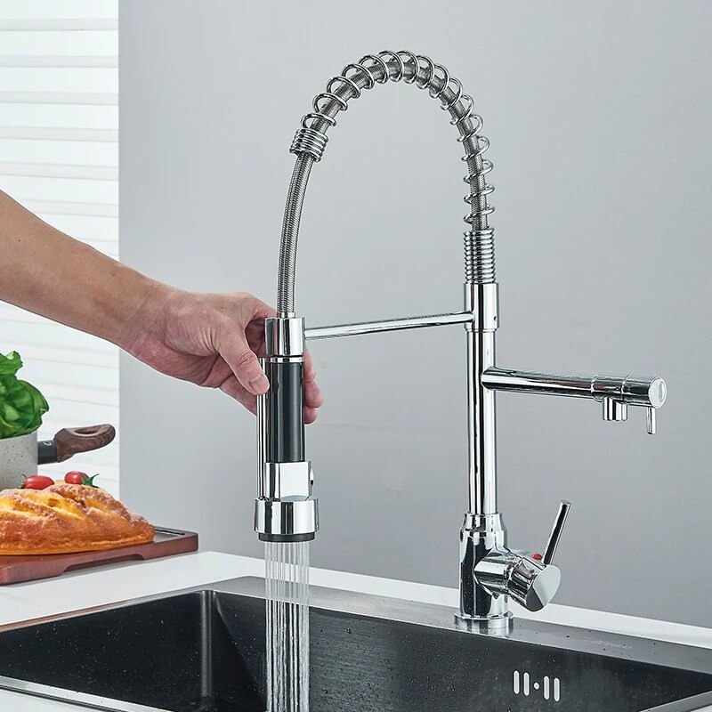 Casa si Gradina - Sanitare - Chiuveta bucatarie si accesorii - Baterii bucatarie - Baterie chiuveta bucatarie, Blackswan, Tip M386 cu 2 moduri si 2 iesiri, dus mobil, model crom, dimensiune 47 cm - Infinity.ro