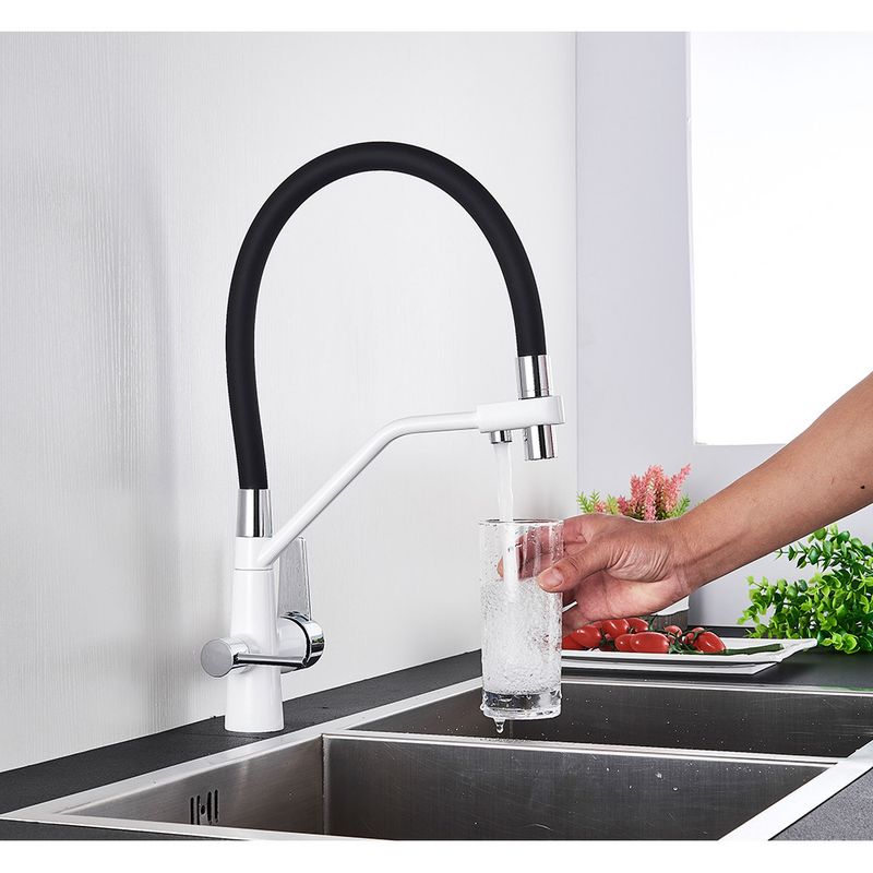 Casa si Gradina - Sanitare - Chiuveta bucatarie si accesorii - Baterii bucatarie - Baterie chiuveta bucatarie, Blackswan, Tip M50 cu iesire pentru apa purificata, model alb/ crom, dimensiune 43 cm - Infinity.ro