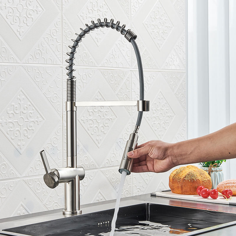 Casa si Gradina - Sanitare - Chiuveta bucatarie si accesorii - Baterii bucatarie - Baterie chiuveta bucatarie, Blackswan, Tip M363, model nichel mat, cu dus mobil cu 2 moduri, dimensiune 52 cm - Infinity.ro