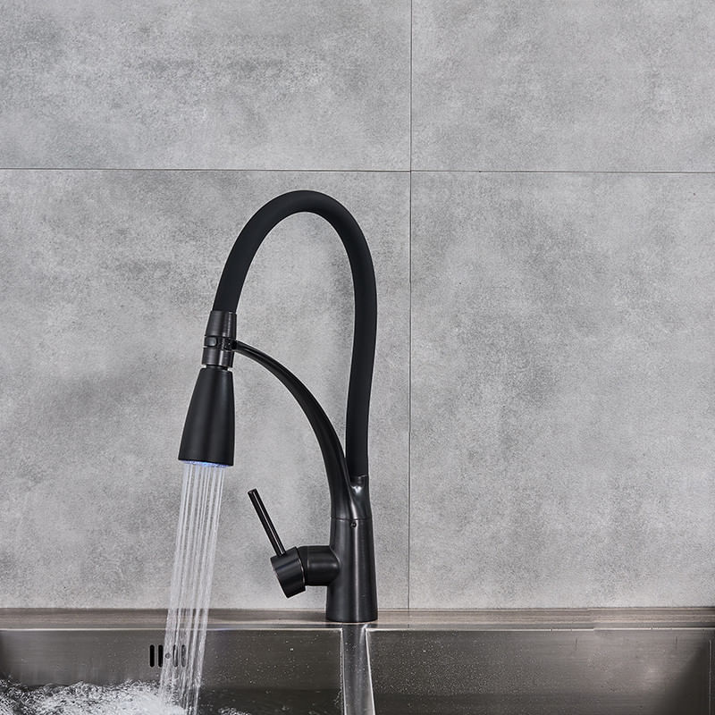 Casa si Gradina - Sanitare - Chiuveta bucatarie si accesorii - Baterii bucatarie - Baterie chiuveta bucatarie, Blackswan, Tip M63 cu LED, model negru mat, dimensiune 43 cm - Infinity.ro