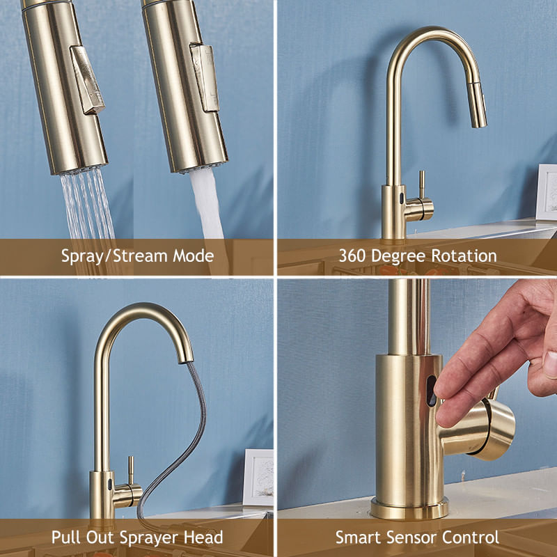 Casa si Gradina - Sanitare - Chiuveta bucatarie si accesorii - Baterii bucatarie - Baterie chiuveta bucatarie, Blackswan, Tip M41 cu smart senzor, model auriu mat, dimensiune 40 cm - Infinity.ro