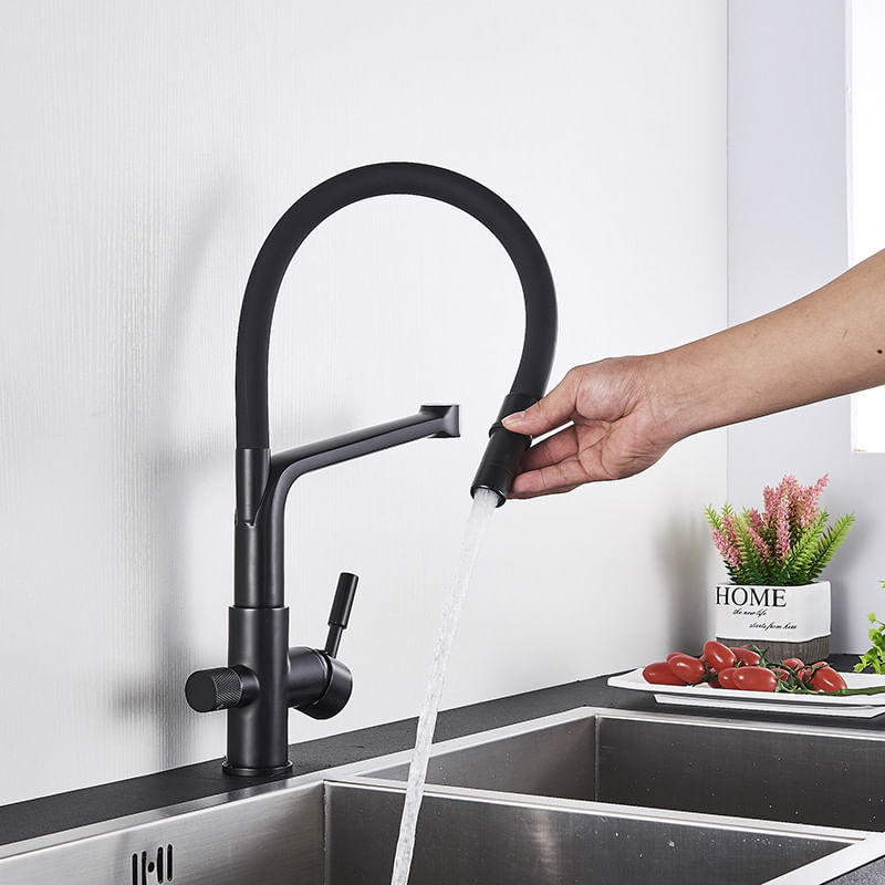 Casa si Gradina - Sanitare - Chiuveta bucatarie si accesorii - Baterii bucatarie - Baterie chiuveta bucatarie, Blackswan, Tip M15 cu iesire pentru apa purificata, model negru mat, dimensiune 45 cm - Infinity.ro