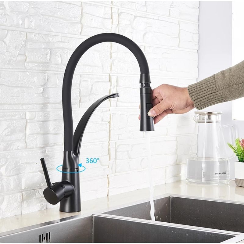 Casa si Gradina - Sanitare - Chiuveta bucatarie si accesorii - Baterii bucatarie - Baterie chiuveta bucatarie, Blackswan, Tip M58, model negru mat, dimensiune 42.5 cm - Infinity.ro