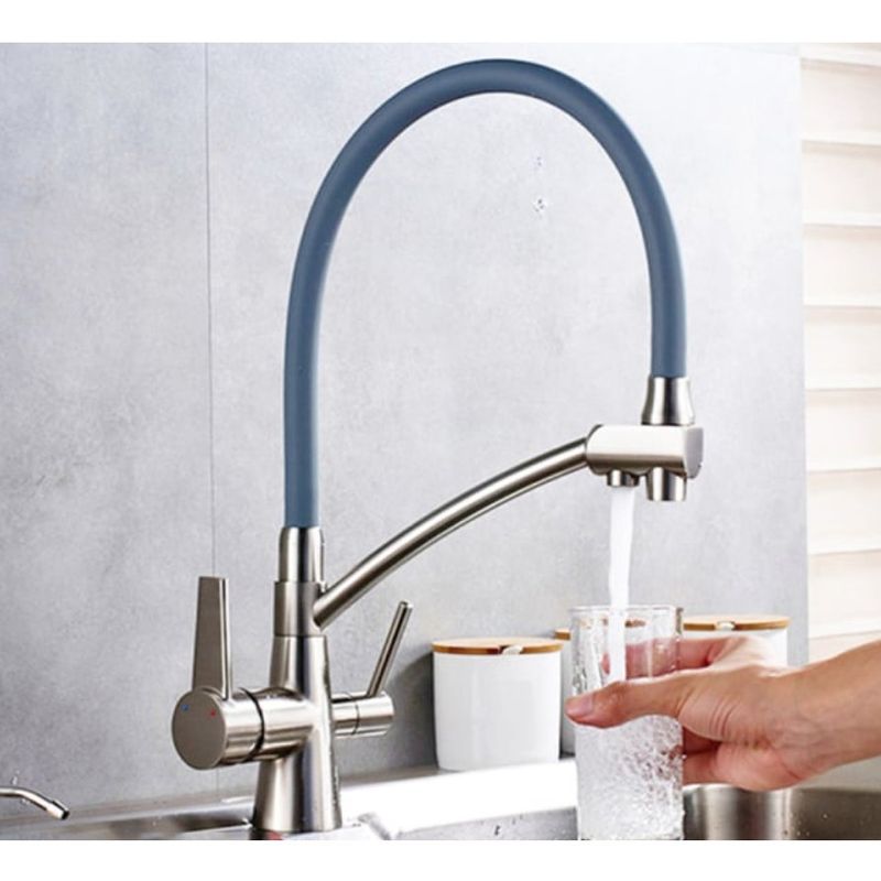 Casa si Gradina - Sanitare - Chiuveta bucatarie si accesorii - Baterii bucatarie - Baterie chiuveta bucatarie, Blackswan, Tip M53 cu iesire pentru apa purificata, model nichel/ gri, dimensiune 43 cm - Infinity.ro