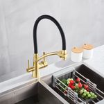 Casa si Gradina - Sanitare - Chiuveta bucatarie si accesorii - Baterii bucatarie - Baterie chiuveta bucatarie, Blackswan, Tip M57 cu iesire pentru apa purificata, model auriu mat/ negru, dimensiune 44 cm - Infinity.ro