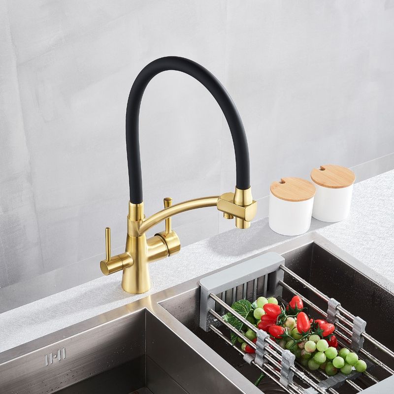 Casa si Gradina - Sanitare - Chiuveta bucatarie si accesorii - Baterii bucatarie - Baterie chiuveta bucatarie, Blackswan, Tip M57 cu iesire pentru apa purificata, model auriu mat/ negru, dimensiune 44 cm - Infinity.ro