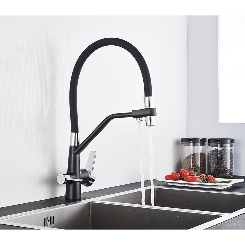 Casa si Gradina - Sanitare - Chiuveta bucatarie si accesorii - Baterii bucatarie - Baterie chiuveta bucatarie, Blackswan, Tip M49 cu iesire pentru apa purificata, model negru/ crom, dimensiune 43 cm - Infinity.ro