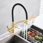 Casa si Gradina - Sanitare - Chiuveta bucatarie si accesorii - Baterii bucatarie - Baterie chiuveta bucatarie, Blackswan, Tip M57 cu iesire pentru apa purificata, model auriu mat/ negru, dimensiune 44 cm - Infinity.ro
