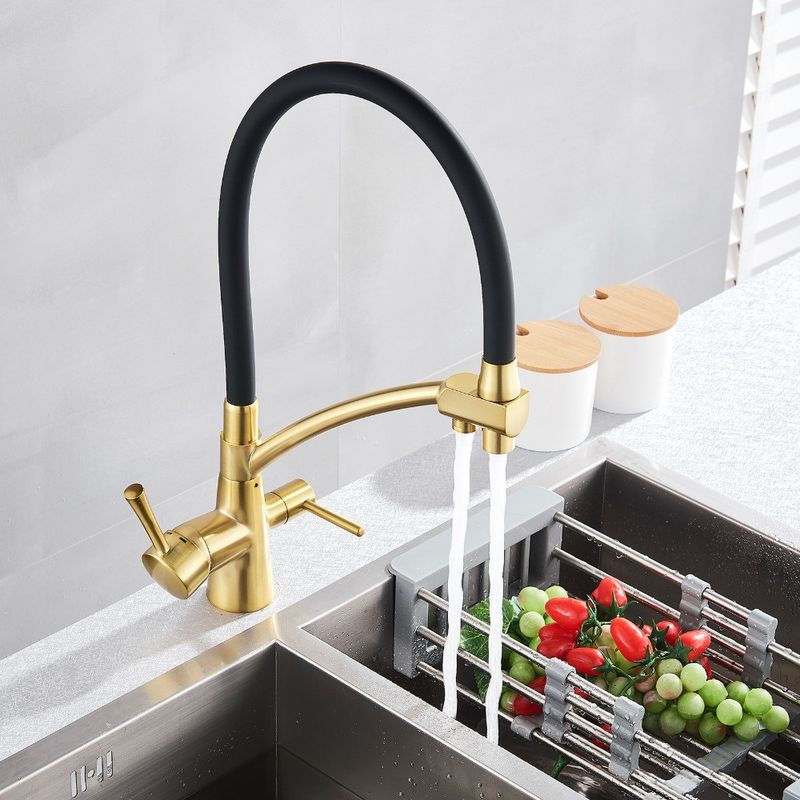 Casa si Gradina - Sanitare - Chiuveta bucatarie si accesorii - Baterii bucatarie - Baterie chiuveta bucatarie, Blackswan, Tip M57 cu iesire pentru apa purificata, model auriu mat/ negru, dimensiune 44 cm - Infinity.ro