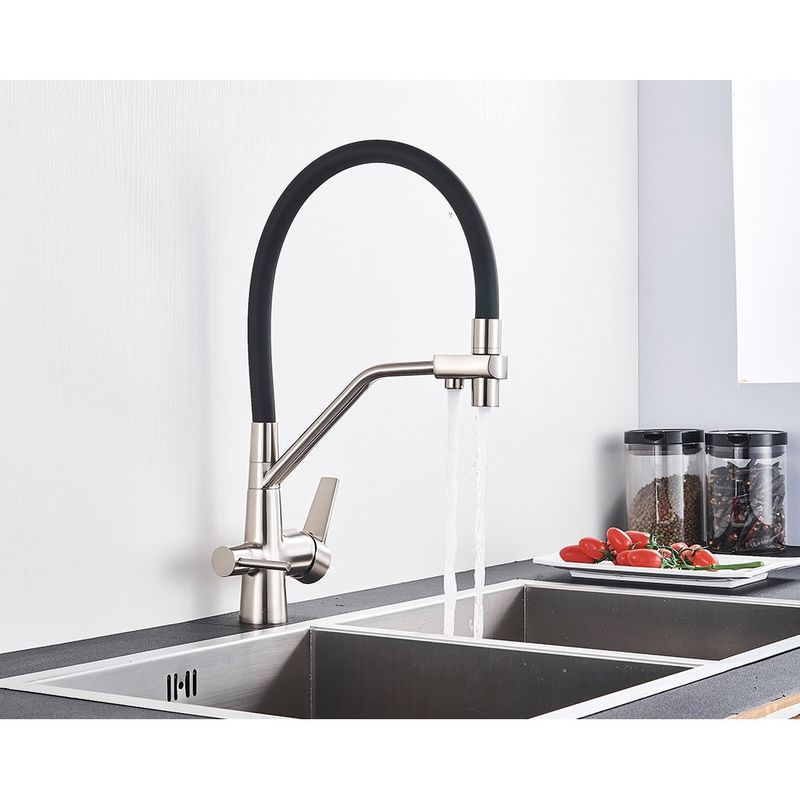Casa si Gradina - Sanitare - Chiuveta bucatarie si accesorii - Baterii bucatarie - Baterie chiuveta bucatarie, Blackswan, Tip M52 cu iesire pentru apa purificata, model nichel, dimensiune 44 cm - Infinity.ro