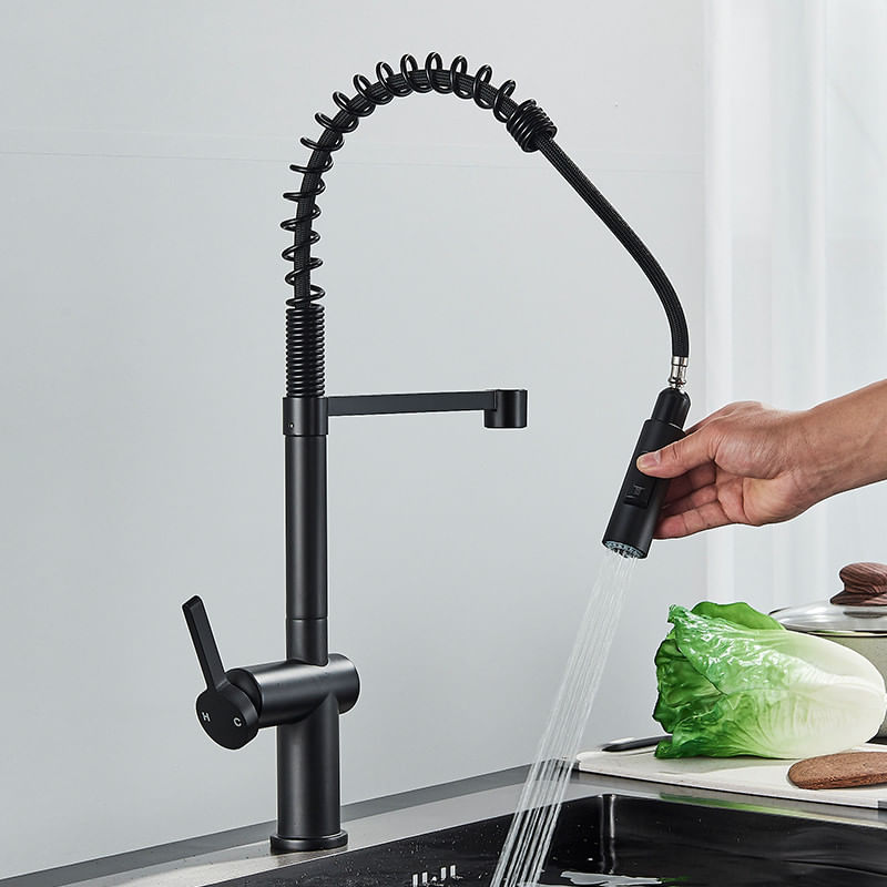 Casa si Gradina - Sanitare - Chiuveta bucatarie si accesorii - Baterii bucatarie - Baterie chiuveta bucatarie, Blackswan, Tip M361, model negru mat, cu dus mobil cu 2 moduri, dimensiune 52 cm - Infinity.ro