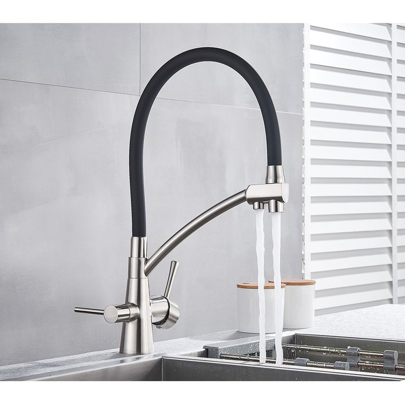 Casa si Gradina - Sanitare - Chiuveta bucatarie si accesorii - Baterii bucatarie - Baterie chiuveta bucatarie, Blackswan, Tip M56 cu iesire pentru apa purificata, model nichel/ negru, dimensiune 44 cm - Infinity.ro