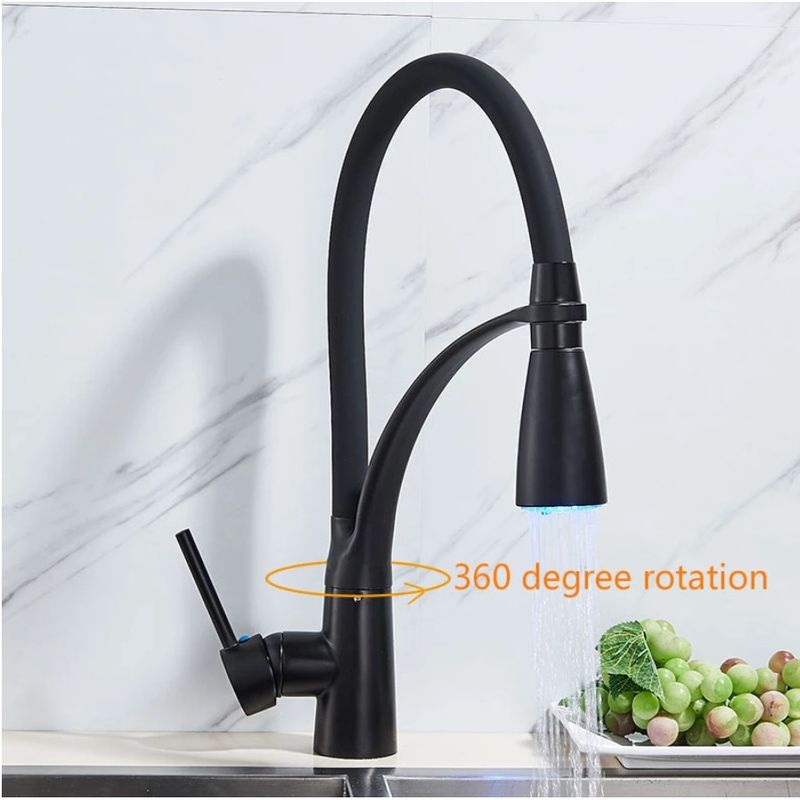 Casa si Gradina - Sanitare - Chiuveta bucatarie si accesorii - Baterii bucatarie - Baterie chiuveta bucatarie, Blackswan, Tip M63 cu LED, model negru mat, dimensiune 43 cm - Infinity.ro