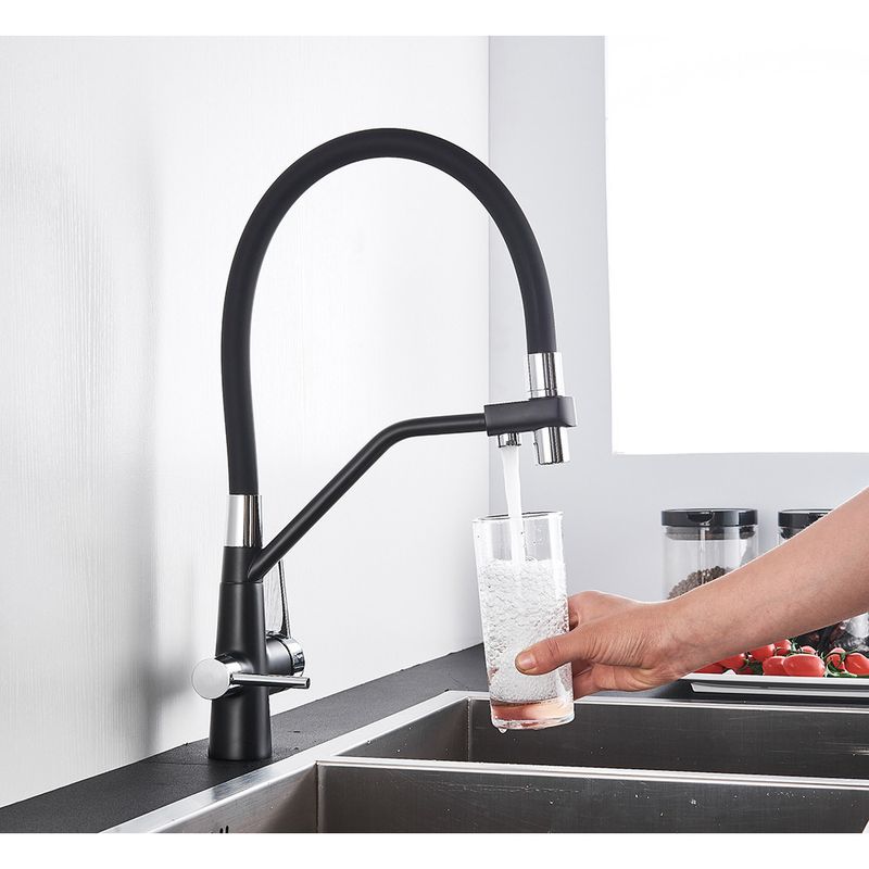 Casa si Gradina - Sanitare - Chiuveta bucatarie si accesorii - Baterii bucatarie - Baterie chiuveta bucatarie, Blackswan, Tip M49 cu iesire pentru apa purificata, model negru/ crom, dimensiune 43 cm - Infinity.ro